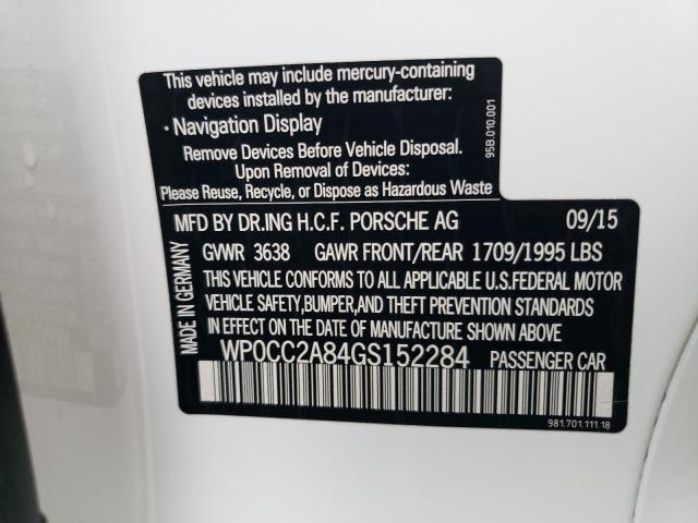2016 PORSCHE BOXSTER SP WP0CC2A84GS152284