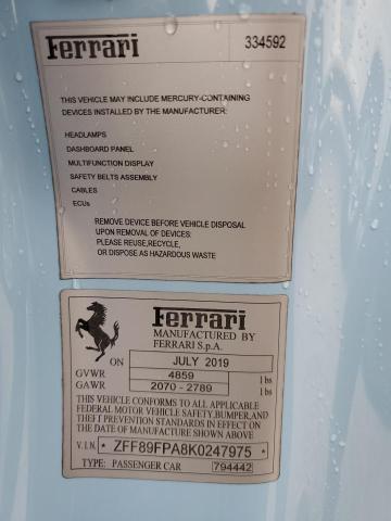 2019 FERRARI PORTOFINO ZFF89FPA8K0247975