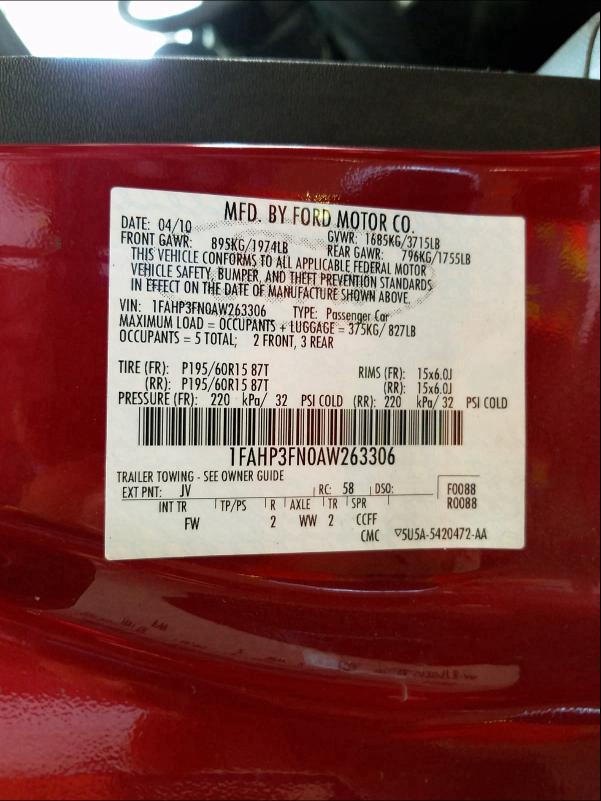 1FAHP3FN0AW263306 2010 Ford Focus Se 2.0L