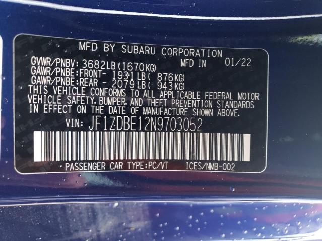 2022 SUBARU BRZ LIMITE JF1ZDBE12N9703052