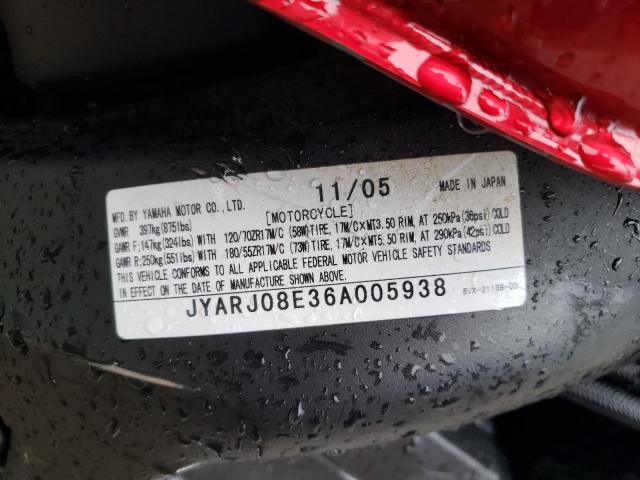 2006 YAMAHA FZ6 S JYARJ08E36A005938