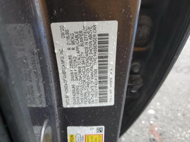 VIN: 1HGCV1F42LA137908 Auction: COPART Lot: 63189122 Location: PA - PHILADELPHIA 1HGCV1F42LA137908 HONDA ACCORD 2020 CHARCOAL Photo 10