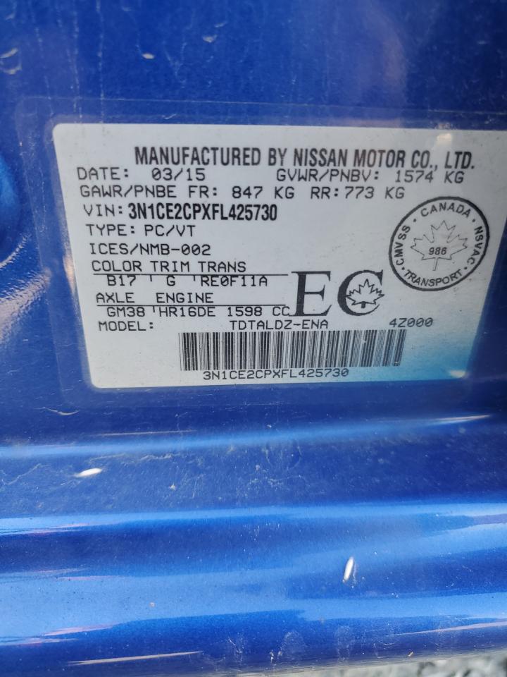 2015 Nissan Versa Note S VIN: 3N1CE2CPXFL425730 Lot: 62004865