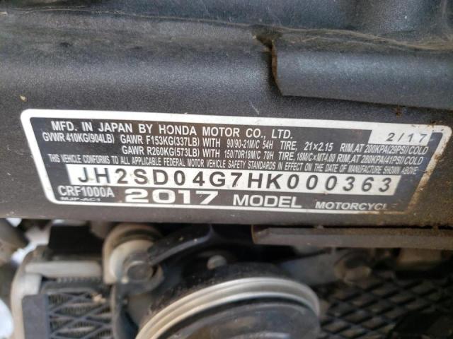 2017 HONDA CRF1000 JH2SD04G7HK000363
