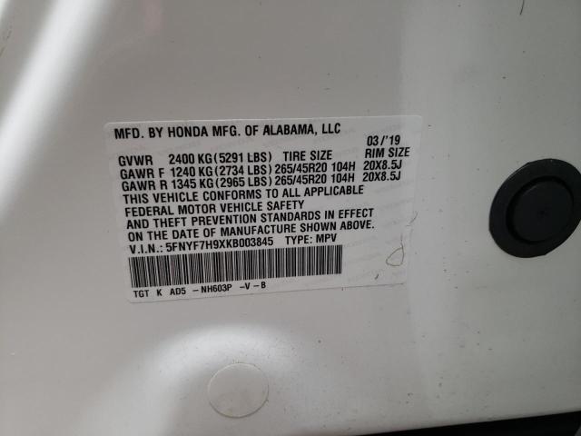 2019 HONDA PASSPORT T 5FNYF7H9XKB003845