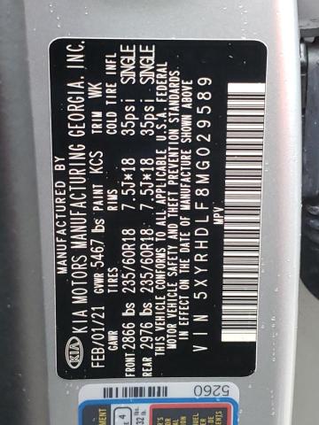 5XYRHDLF8MG029589 KIA SORENTO EX