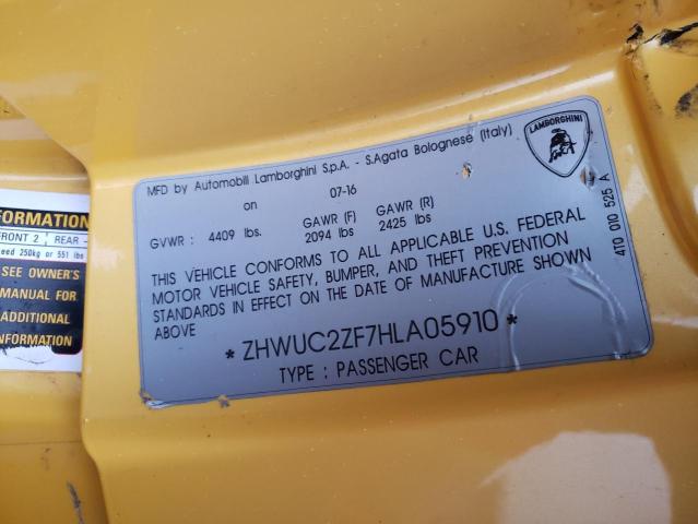 2017 LAMBORGHINI HURACAN ZHWUC2ZF7HLA05910