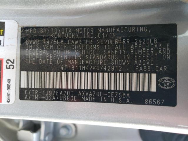 2019 TOYOTA CAMRY L/LE 4T1B11HK2KU742912