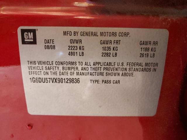 VIN: 1G6DU57VX90129836 Auction: COPART Lot: 63658022 Location: AL - TANNER VIN: 1G6DU57VX90129836 CADILLAC CTS 2009 RED Photo 10