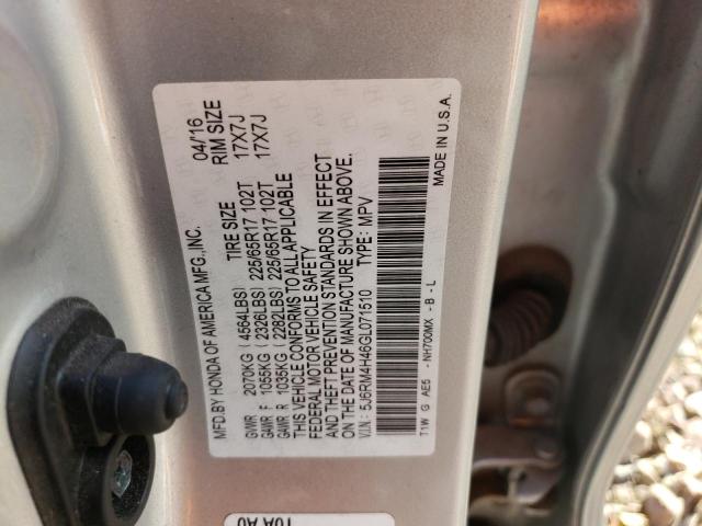 2016 HONDA CVR 5J6RM4H46GL071510