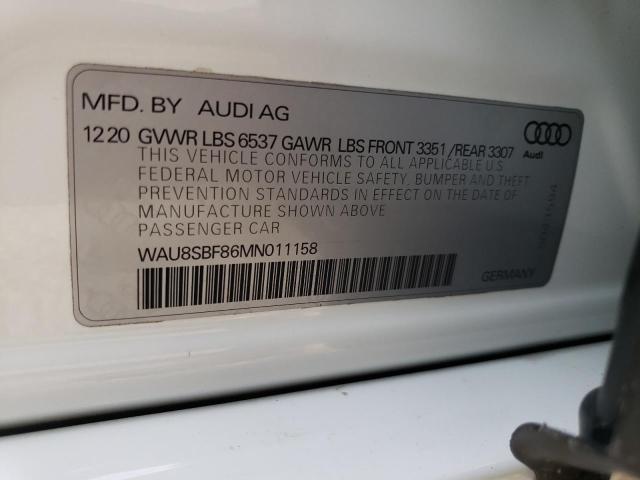 2021 AUDI S8 WAU8SBF86MN011158