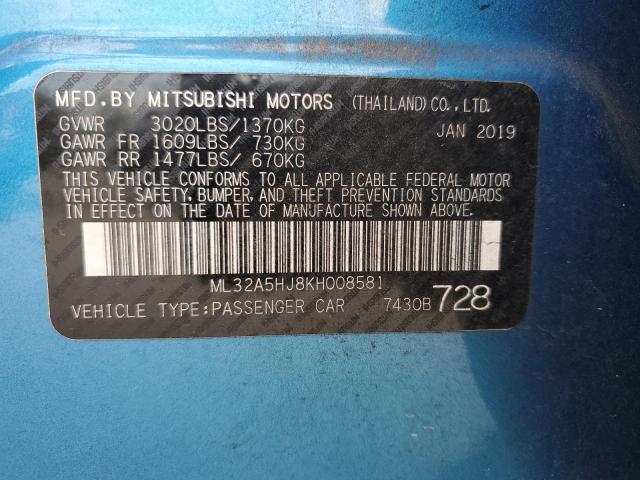 2019 MITSUBISHI MIRAGE LE ML32A5HJ8KH008581