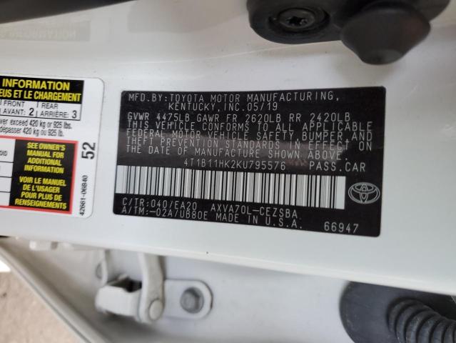 2019 TOYOTA CAMRY L/LE 4T1B11HK2KU795576