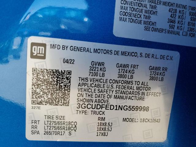 3GCUDFED1NG559998 Chevrolet All Models SILVERADO 10