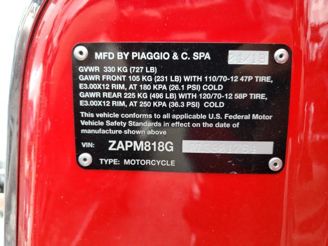2022 PIAGGIO VESPA ZAPM818G0L5901764