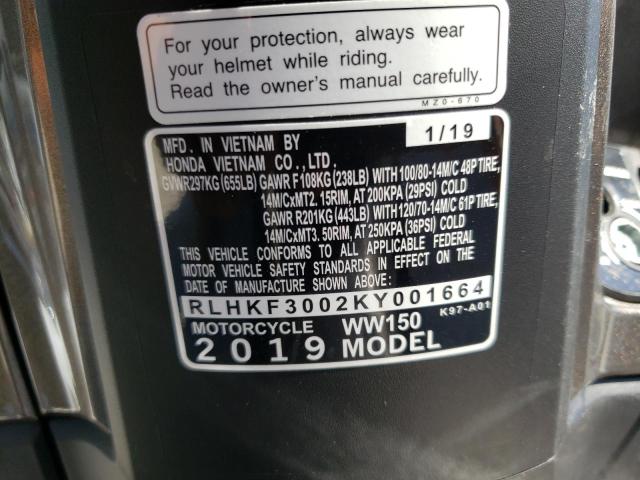 2019 HONDA WW150 RLHKF3002KY001664