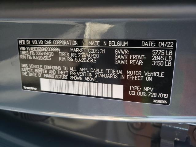 2022 VOLVO C40 P8 REC YV4ED3GB9N2008884