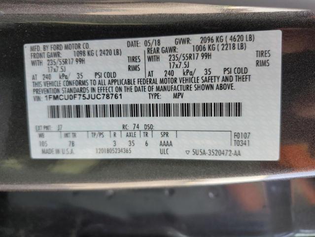 1FMCU0F75JUC78761 Ford ESCAPE S