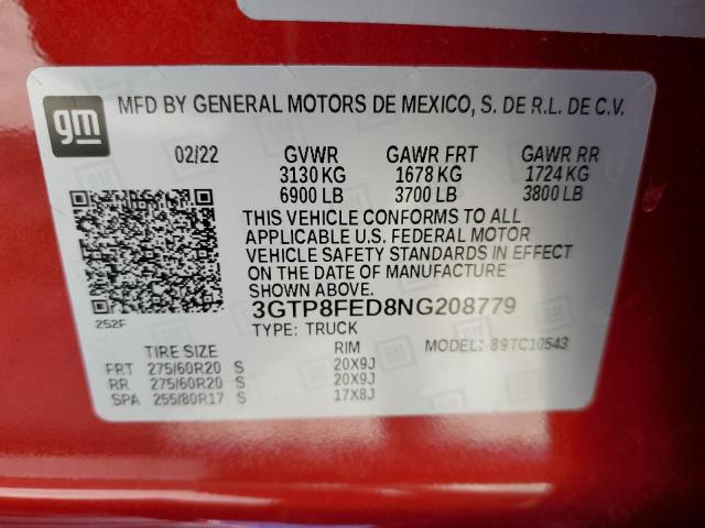2022 GMC SIERRA LIM 3GTP8FED8NG208779