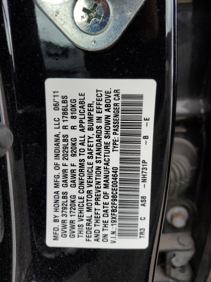 2012 Honda Civic Exl VIN: 19XFB2F98CE004640 Lot: 62909982