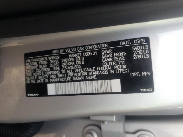 2020 VOLVO XC60 T6 MO YV4A22RK3L1410429