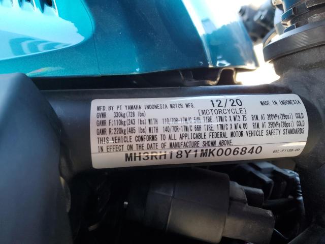 2021 YAMAHA YZFR3 A MH3RH18Y1MK006840