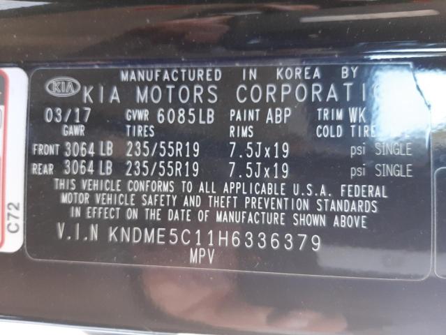 2017 KIA SEDONA SXL KNDME5C11H6336379