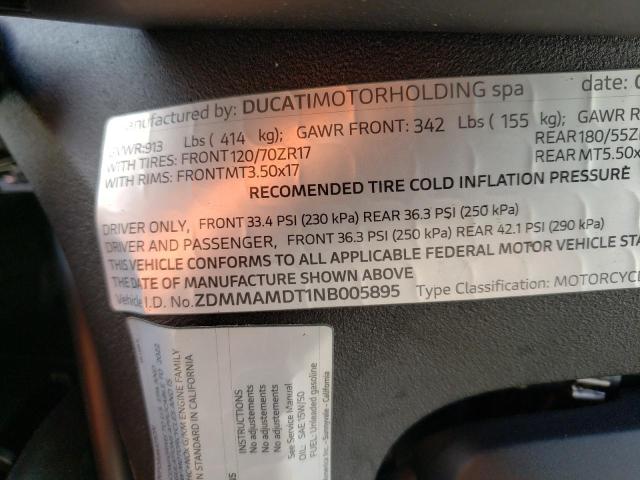 2022 DUCATI MONSTER ZDMMAMDT1NB005895