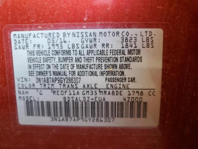 3N1AB7AP9GY286307 Nissan SENTRA S
