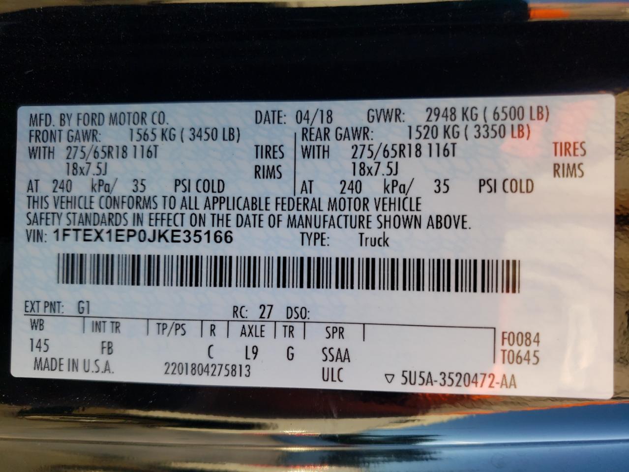 1FTEX1EP0JKE35166 FORD F-150 2018