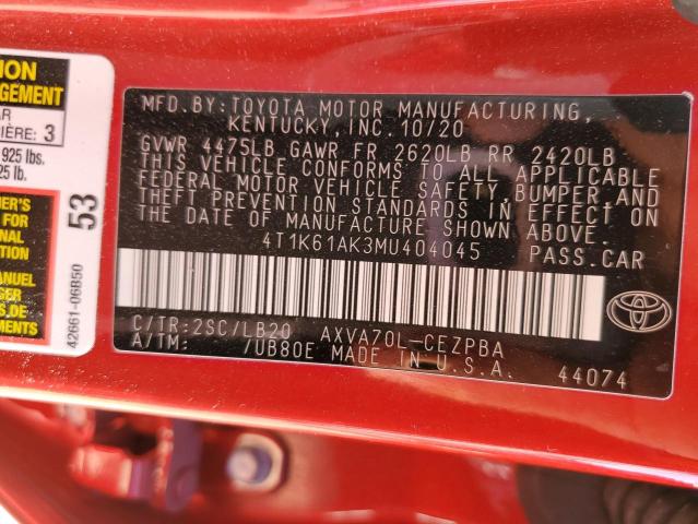 2021 TOYOTA CAMRY XSE - 4T1K61AK3MU404045