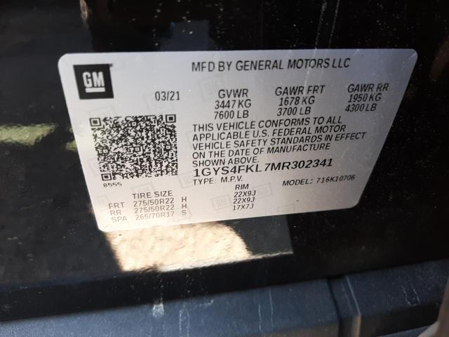 2021 CADILLAC ESCALADE S 1GYS4FKL7MR302341