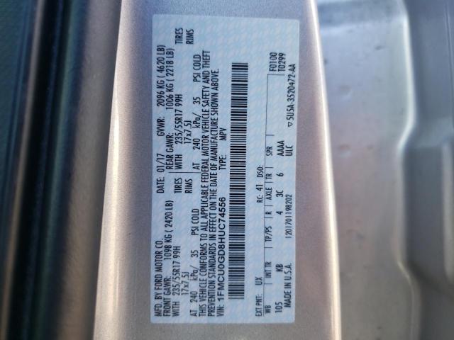 VIN: 1FMCU0GD8HUC74556 Auction: COPART Lot: 61647792 Location: IL - CHICAGO NORTH 1FMCU0GD8HUC74556 FORD ESCAPE 2017 SILVER Photo 10