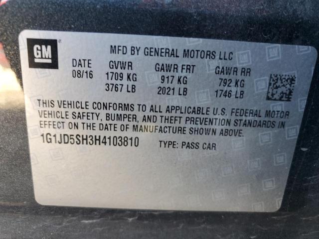 2017 CHEVROLET SONIC LT - 1G1JD5SH3H4103810