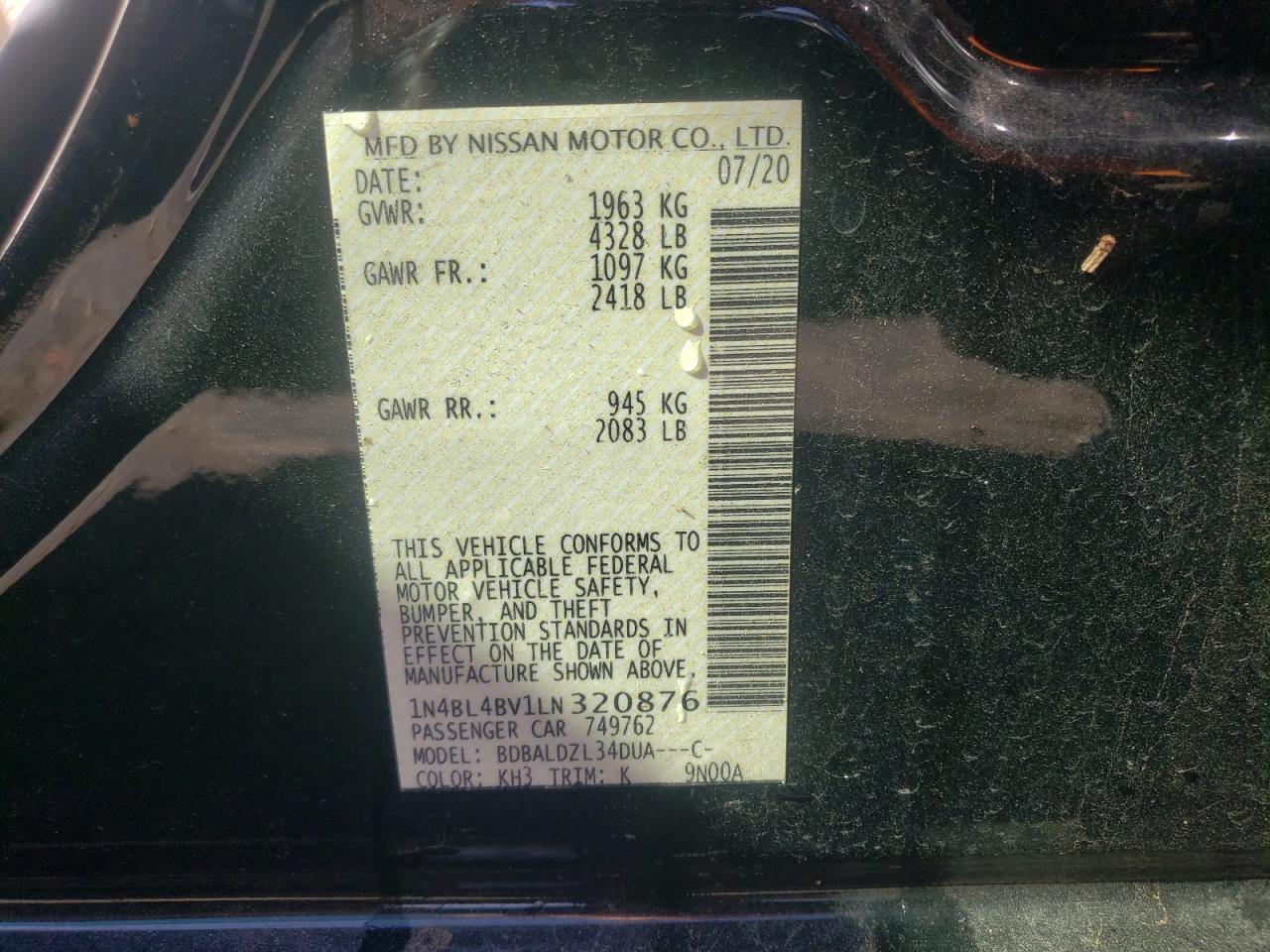 1N4BL4BV1LN320876 NISSAN ALTIMA 2020