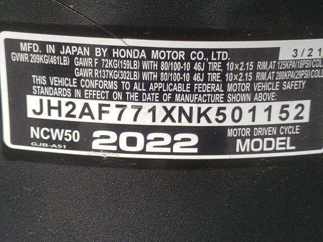 2022 HONDA NCW50 JH2AF771XNK501152
