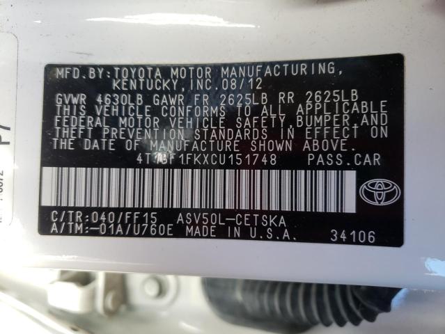 2012 TOYOTA CAMRY BASE - 4T1BF1FKXCU151748