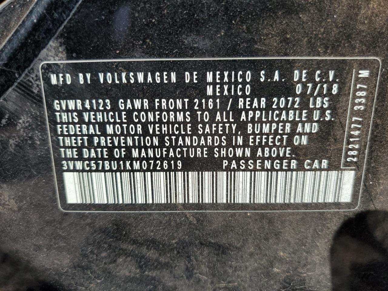 Lot #3317783065 2019 VOLKSWAGEN JETTA S