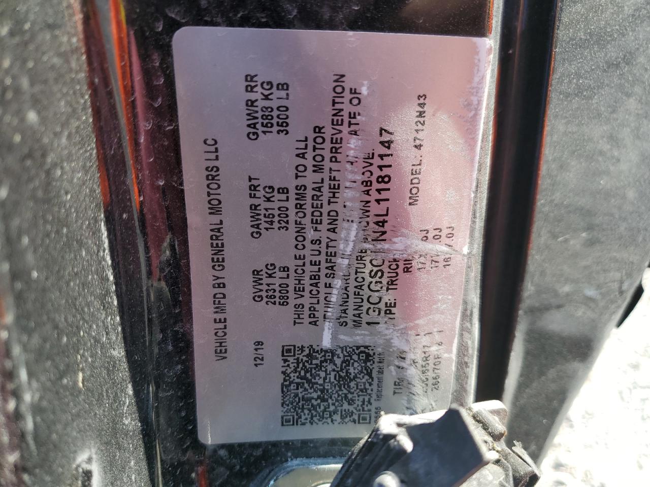 1GCGSCEN4L1181147 CHEVROLET COLORADO 2020