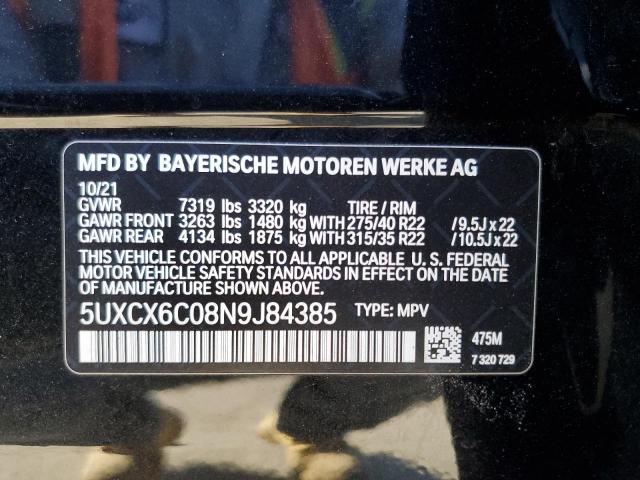 2022 BMW X7 M50I 5UXCX6C08N9J84385