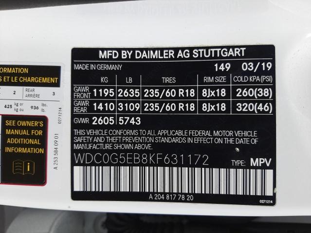 2019 MERCEDES-BENZ GLC 350E WDC0G5EB8KF631172