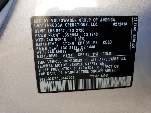 2018 VOLKSWAGEN ATLAS S 1V2GR2CA1JC557003