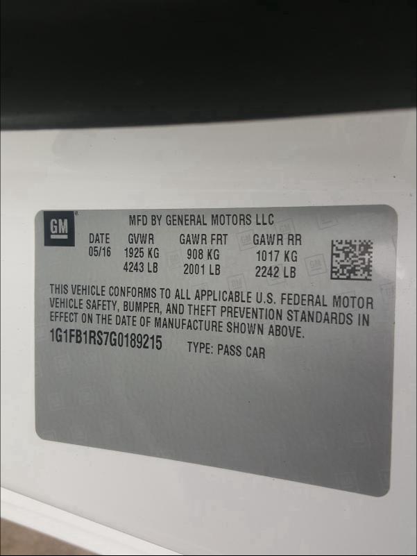 2016 CHEVROLET CAMARO LT 1G1FB1RS7G0189215