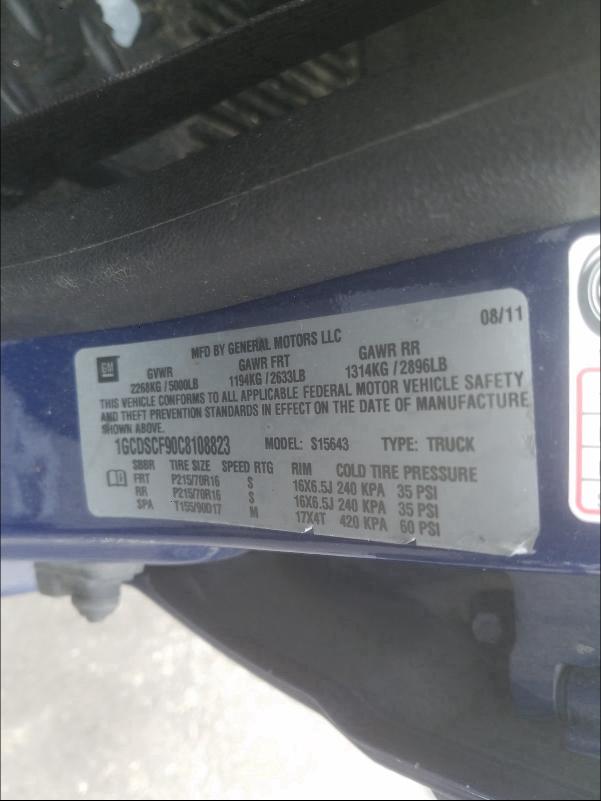 2012 CHEVROLET COLORADO L 1GCDSCF90C8108823