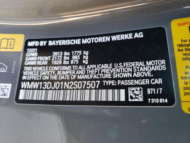 2022 MINI COOPER SE WMW13DJ01N2S07507