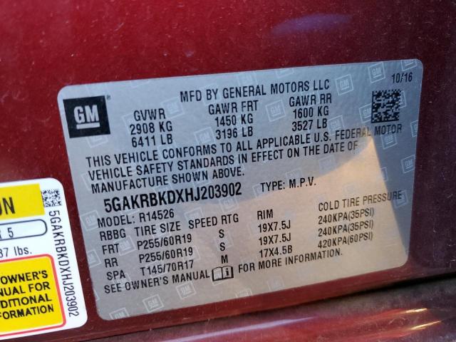 VIN 5GAKRBKDXHJ203902 2017 BUICK ENCLAVE no.10