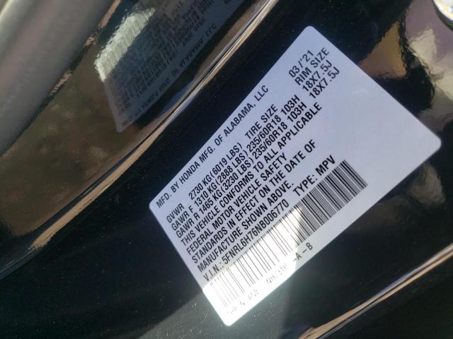 2022 HONDA ODDESSEY 5FNRL6H76NB006770