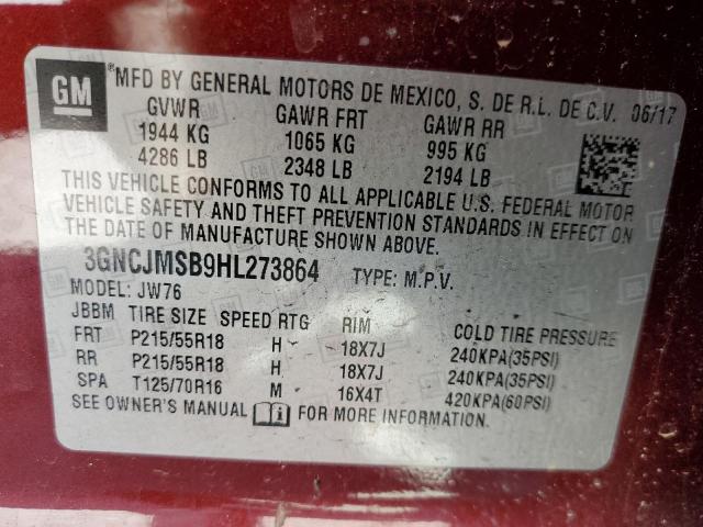 2017 CHEVROLET TRAX PREMI 3GNCJMSB9HL273864