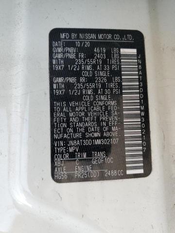 2021 NISSAN ROGUE PLAT JN8AT3DD1MW302107