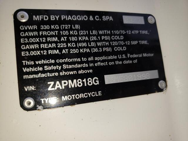 2021 PIAGGIO SCOOTER ZAPM818G5M5801998